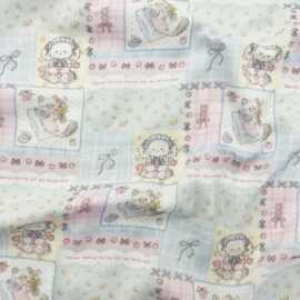 全棉双层驺布纱布数码印花面料多巴胺小猫布料童装成人睡衣家居服