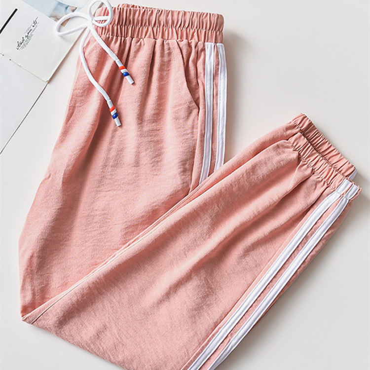Estilo coreano verano ol elegante de las mujeres pantalones harem delgada suelta adelgazamiento estudiante casual deportes pantalones sueltos de las mujeres pantalones atados en tobillo image 5