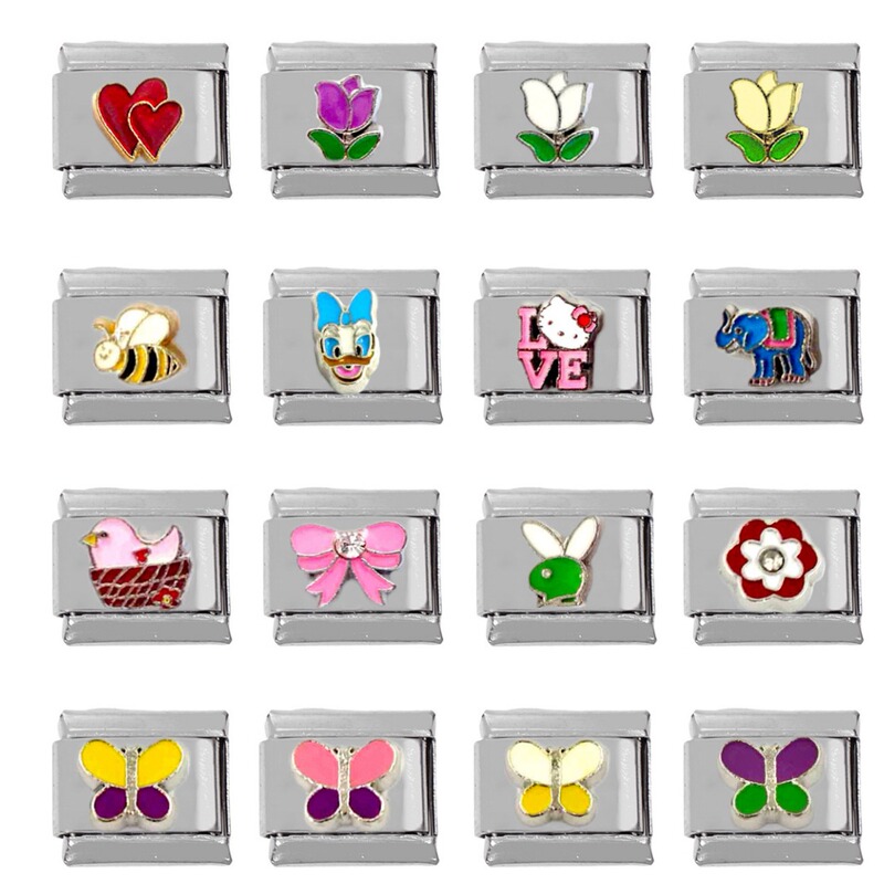 304 Stainless Steel DIY Charm Bracelet Tulip Butterfly Module italy charms Stainless Steel Elastic Bracelet