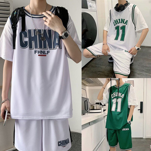Wholesale 14 Short-Sleeve T-Shirts for Boys Sports Set 15 Youth Middle and High School Students 16-Year-Old Basketball Uniform Two-Piece Set