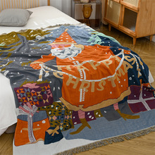 纯棉多层纱布盖毯毛巾被休闲毯沙发巾圣诞空调毯床盖流苏