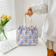 Cute flower drawstring lunch box bag student portable lunch box Japanese style hand-held lunch box bag for office workers