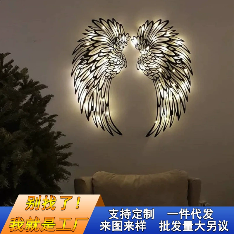 Трансграничные горячие продажи украшения резные металлические поделки декоративные стены искусство фонарь ангел крыло настенные декоративные фрески