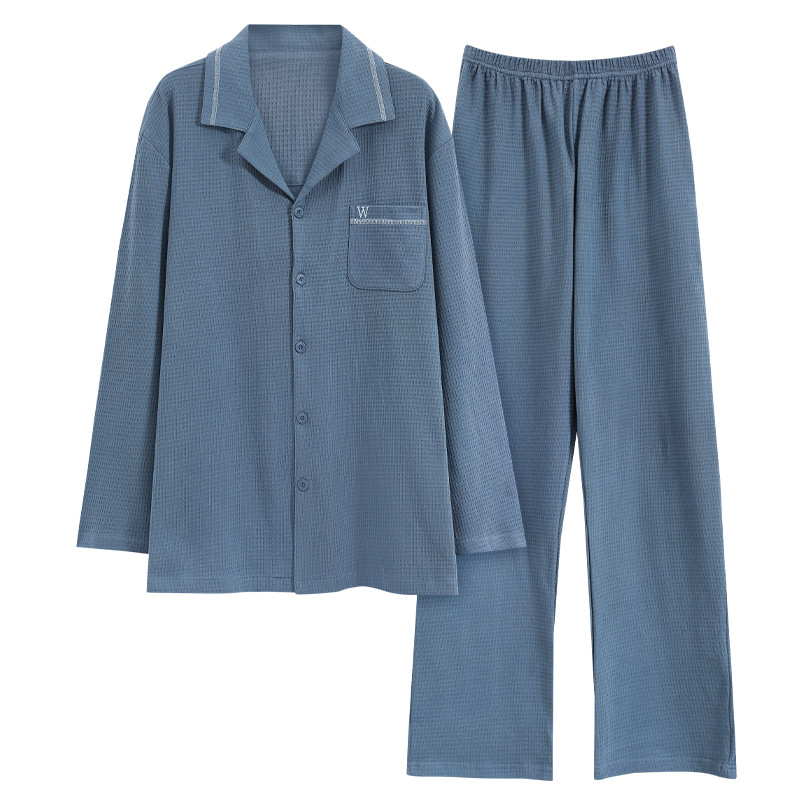 Waffle pijamas hombres de primavera y otoño cardigan manga larga juventud invierno más tamaño vestir prendas exteriores homewear traje