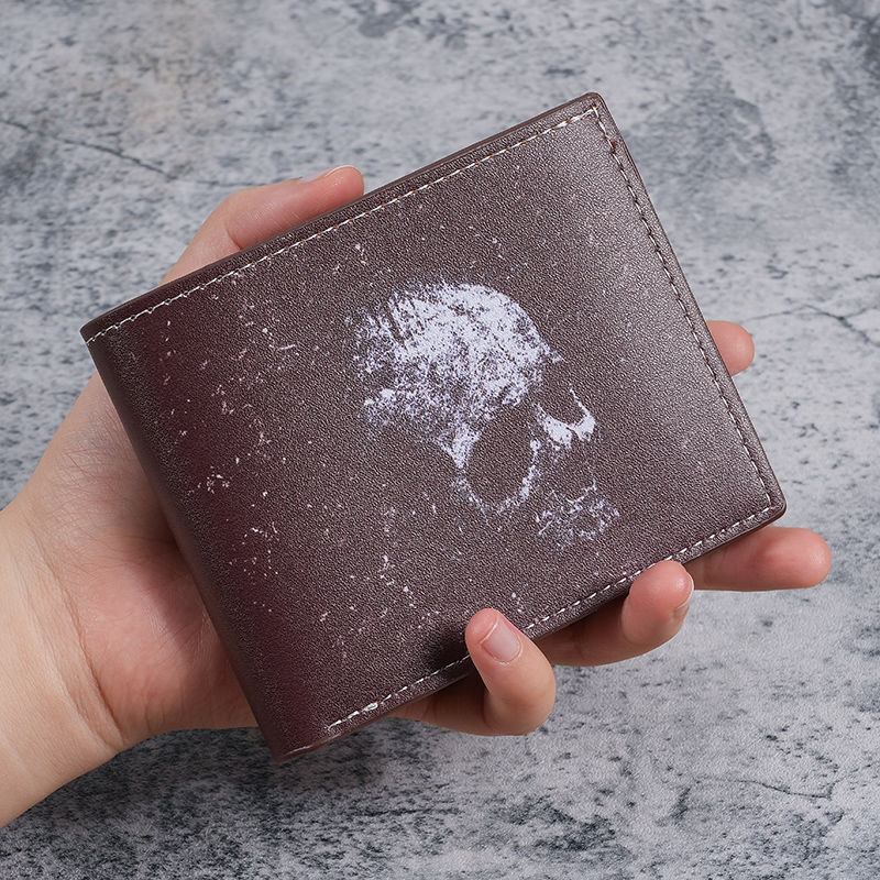 Cartera de cráneo de murciélago transfronterizo, cartera corta, cráneo retrógrado impresión, bolso de cambio de dos veces para hombres y mujeres