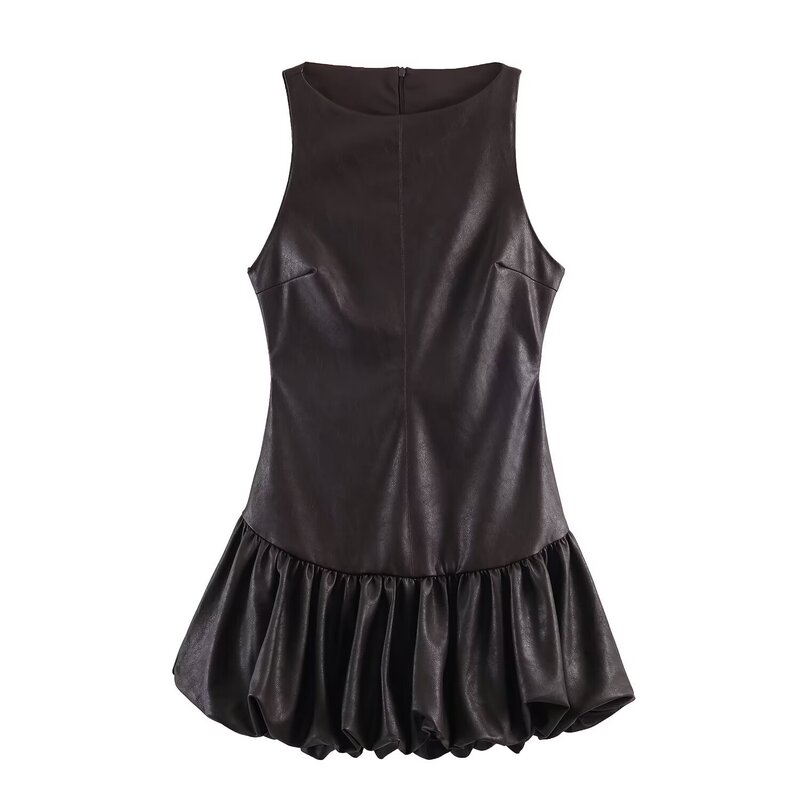 Pb&Za Women's Clothing 2026 Spring New Style Hot Girl Leather Effect Jumpsuit Puffy Dress 4772309