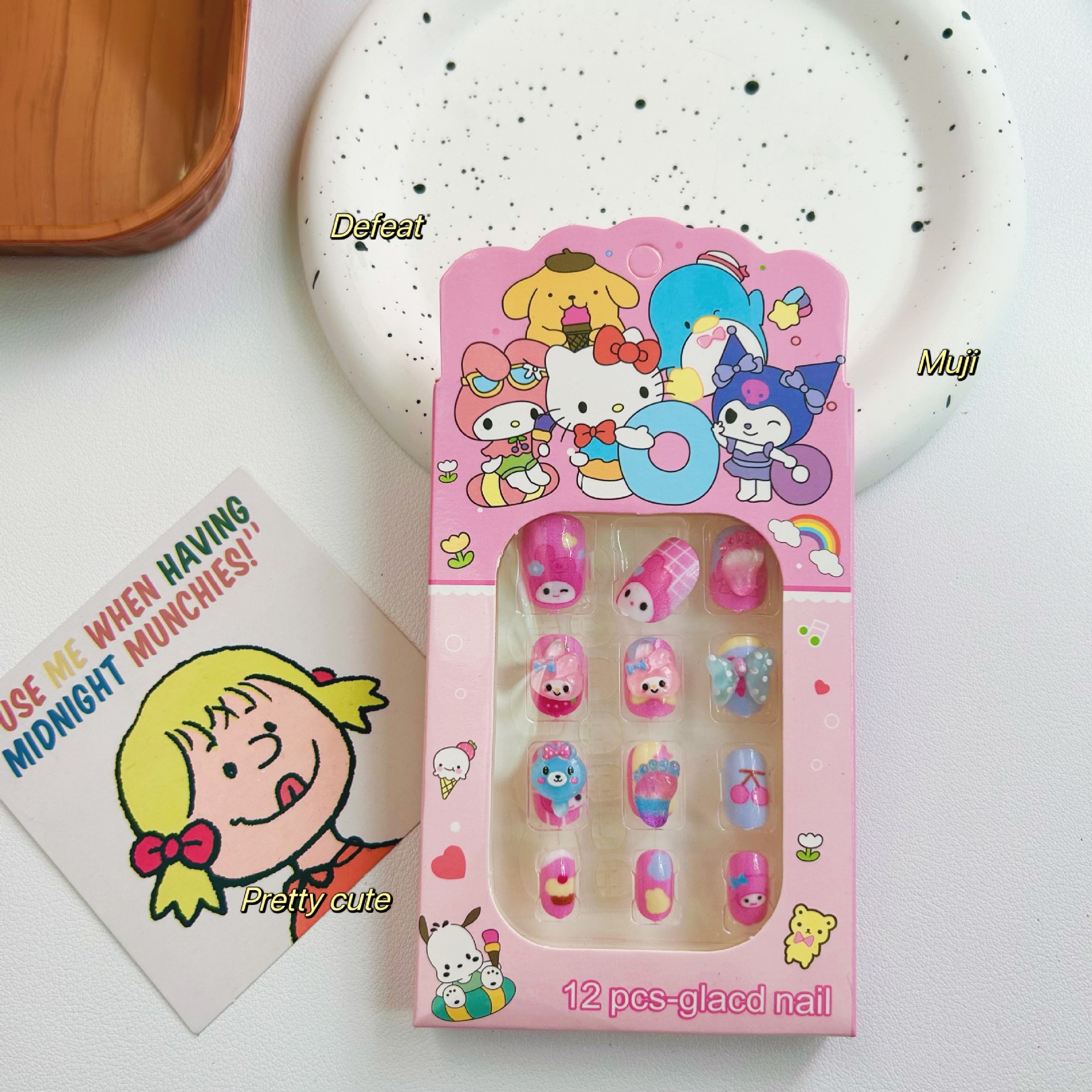 Sanrio estereoscópico para niños con uñas para niños amando las uñas de dibujos animados Kulomi hoja de uñas desmontable