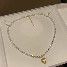 3-4天然淡水珍珠琉璃之梦人鱼姬月光珍珠项链法式轻复古菱形吊坠