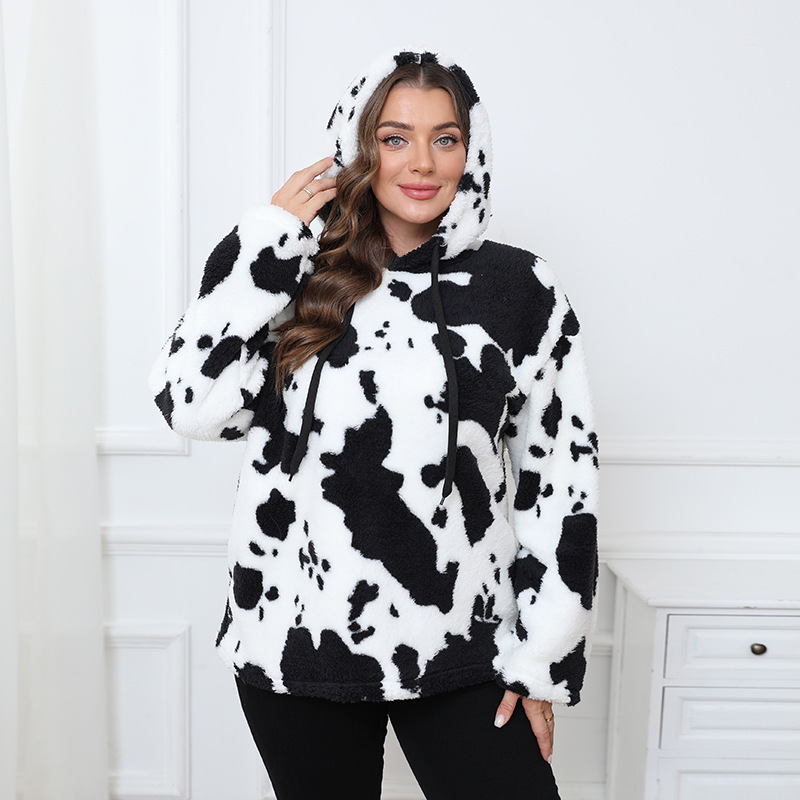 Cross-border Hot-selling Loose Casual Dairy Plush Long-sleeved Top for 100.00kg chubby girl plus size Hooded Sweat