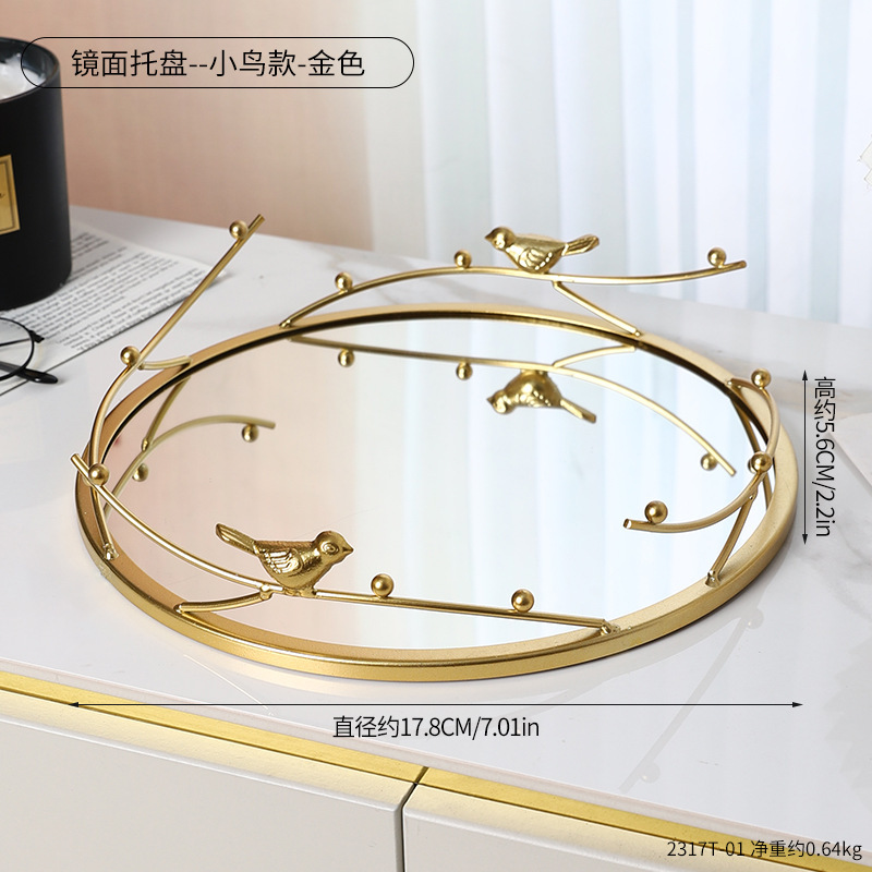 錬鉄製ミラートレイ、軽くて豪華なデスクトップ収納トレイ、コーヒーテーブルの装飾品、化粧品やジュエリーの整理トレイ、家の装飾|undefined
