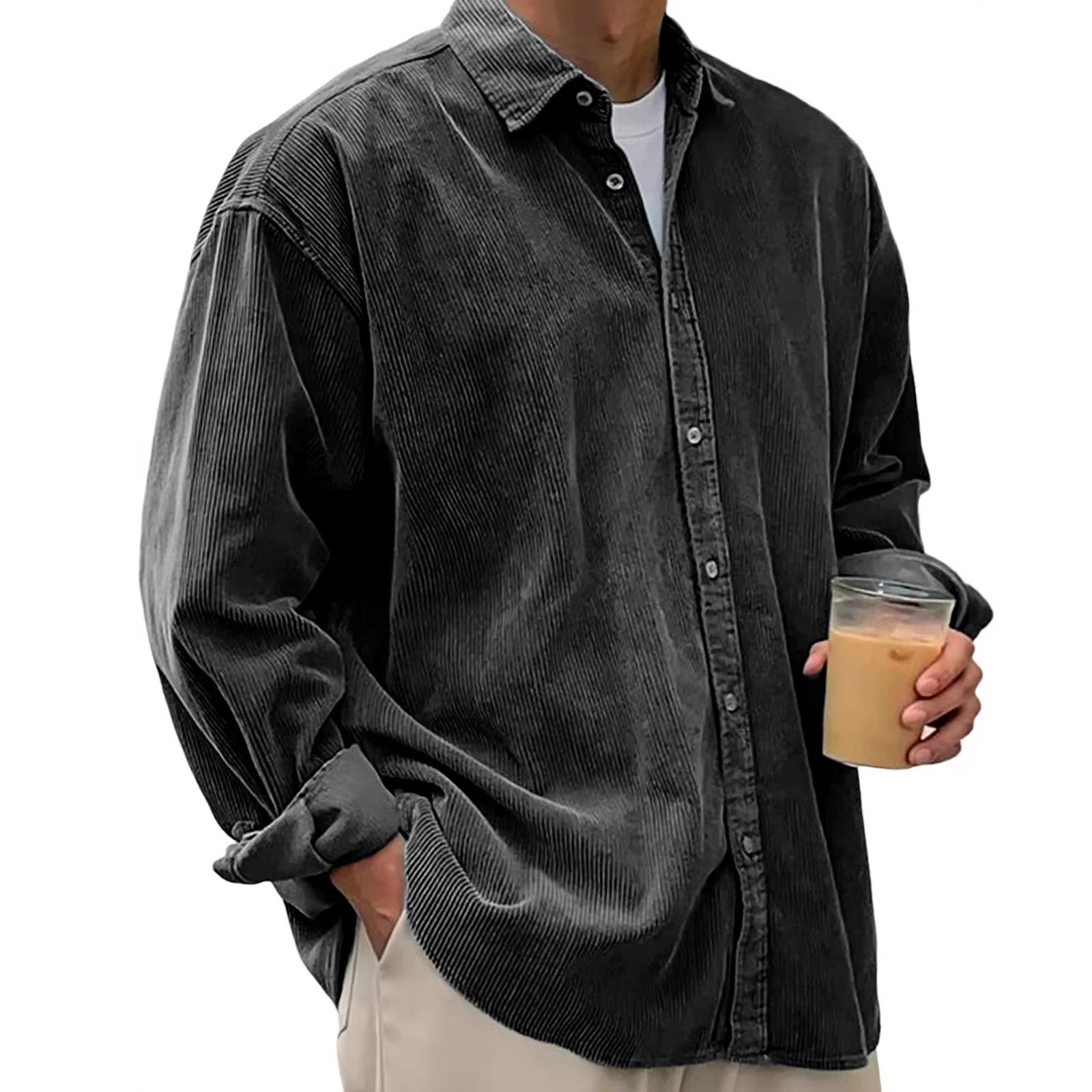 Men's Long-Sleeved Corduroy Shirt, Trendy Casual Loose-Fitting Autumn/Winter Thick Jacket For Men_viptrois.com