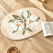 清新花朵仿羊絨地毯衛生間吸水腳墊橢圓地墊卧室入戶門墊現貨代發