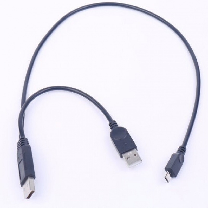 USB2.0 micro male mobile hard disk data charging line computer connection line with auxiliary double power supply port