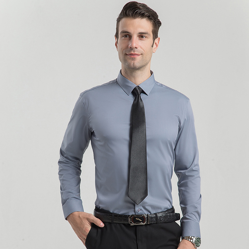 Camisa de negocios de primavera y otoño para hombres camisa de manga larga de fibra de bambú sin planchar de color sólido casual para hombres camisa de otoño