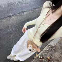 美式甜辣V领设计感小众长袖T恤女秋季新款小个子正肩修身显瘦上衣