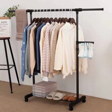 简易可移动伸缩折叠晾衣架双杆式室内阳台落地晒衣架服装店衣帽架