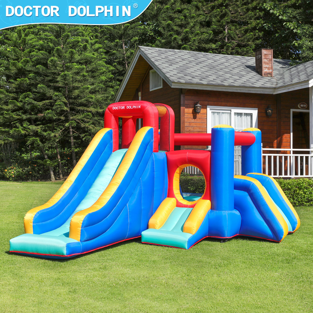 Castillo inflable infantil Doctor Dolphin para exteriores con tobogán, trampolín pequeño, colchón de aire modular de tela Oxford.