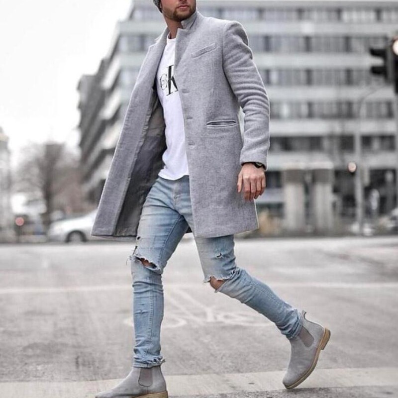 Cross-border foreign trade explosions autumn and winter fashion windbreaker men's coat lapel dragon and phoenix long coat in stock