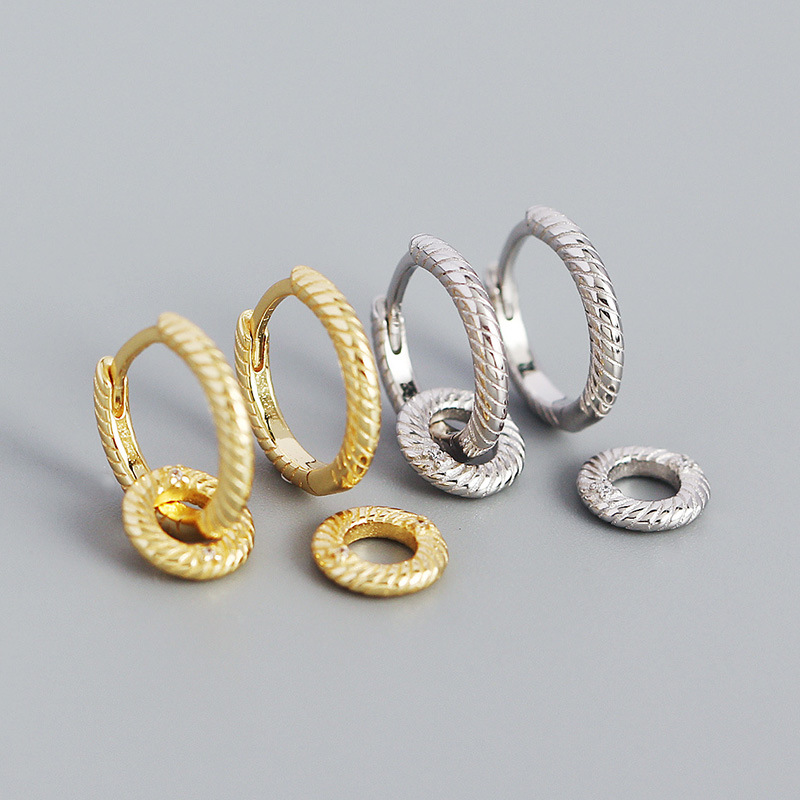 3g Weight 0.03µm Gold Plating Thickness Electroplating Gold Plating Process Yhe0380 S925 Silver Metal Wind Circle Rotating Retro Exaggerated Ear Buckle Silver Earrings
