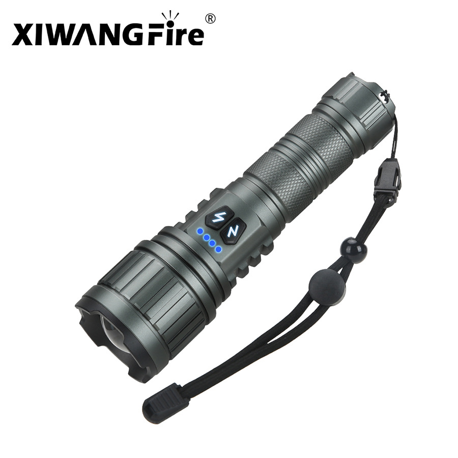 Luz intensa antorcha de tiro largo al aire libre a prueba de agua multifuncional luz blanca amarilla doble interruptor recargable aleación de aluminio antorcha de pesca nocturna