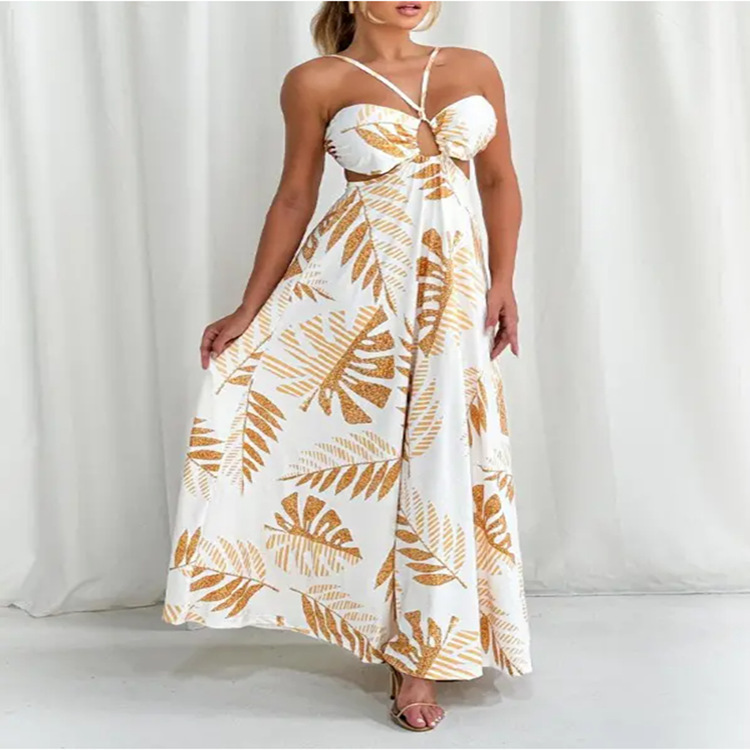 2025 Cross-border Europe and America Amazon Independent Station Explosions Summer Sexy Tropical Printing Hollow dress Women