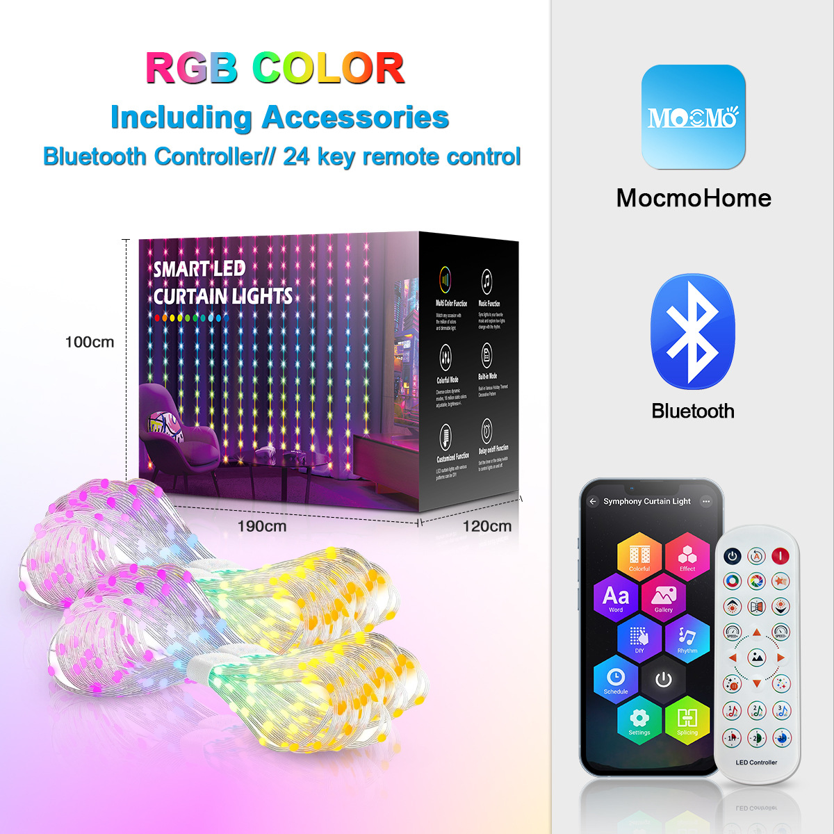 2* 2m 커튼 조명 RGBIC 유럽-미국-영국 특허