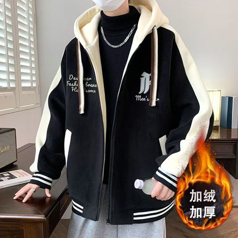 Spring and Autumn Youth Jacket for Boys, High School and Middle School Students, Quilted Thick Stylish Large Size Men's Baseball Jacket Sweatshirt