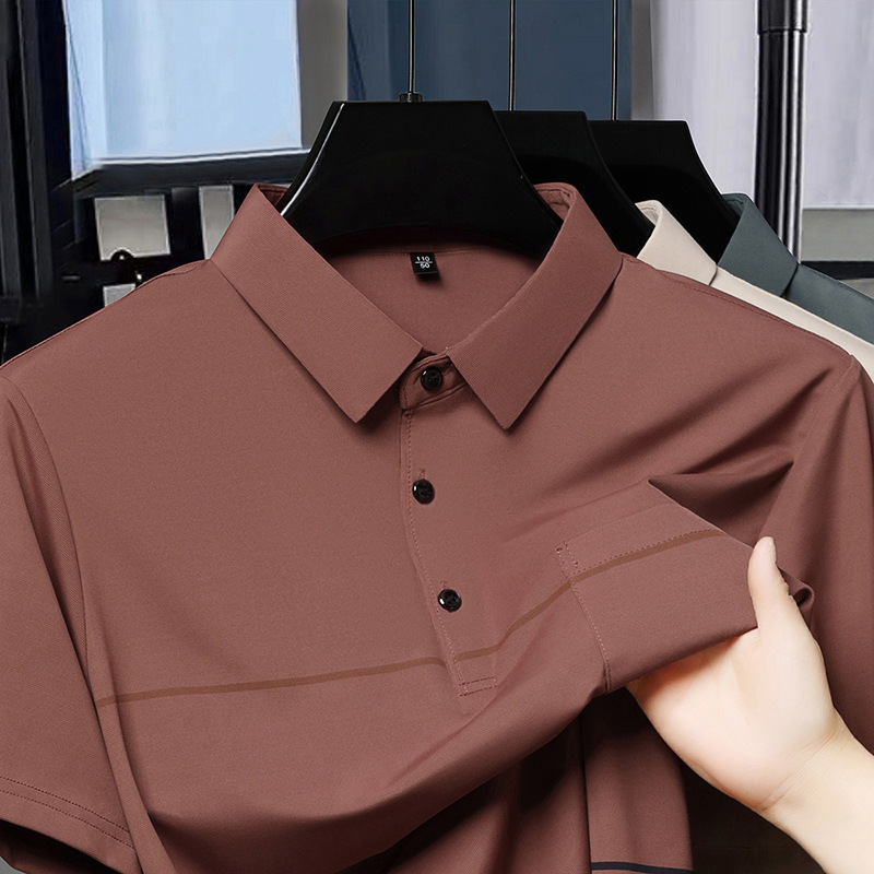 夏のお父さんの半袖のtシャツの薄い襟の中高年の紳士服の真のポケットの上着の男性の半袖のスウェットのtシャツ|undefined