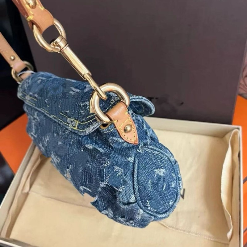 老眼女性バッグ プリーティレイ 中古脇バッグ デニム元宝餃子バッグ ロックショルダーバッグ|undefined