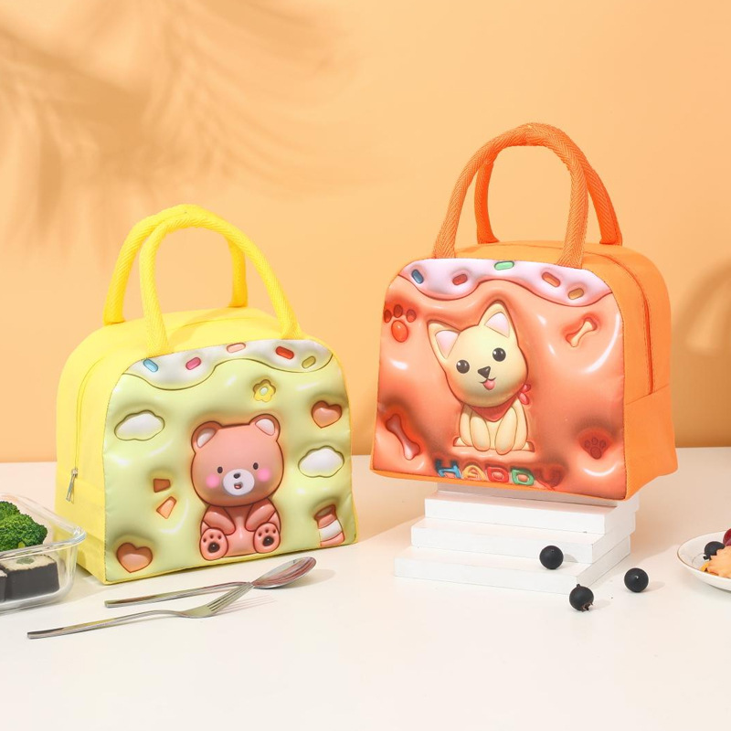 Bolso bento portátil de dibujos animados de dopamina Patrón tridimensional Bolsa de lonchera linda Bolsa de almuerzo con aislamiento para estudiantes y niños transfronterizos