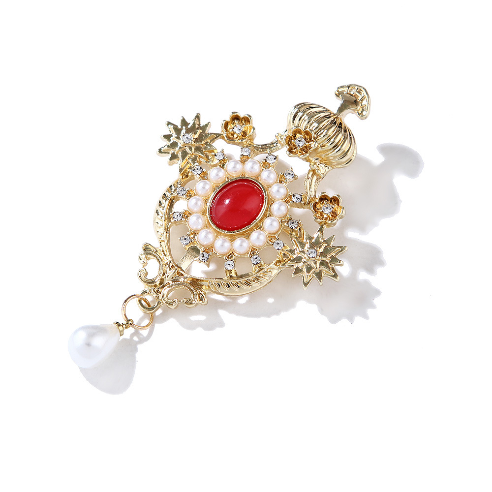 Barock retro mode alle spiel crown brosche harz wasser tropfen perlen brosche weiblichen kleidung zubehör_voghion.com