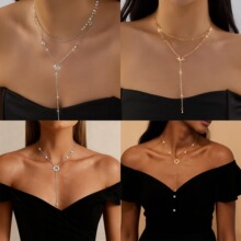 亚马逊新款星星镶钻Y形项链时尚气质轻奢颈链 小众百搭长款饰品女