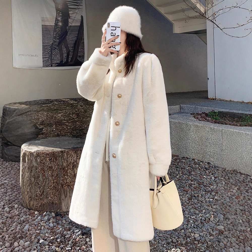 2025冬季新款羊羔毛外套女中长款加厚皮毛一体环保皮草水貂绒大衣