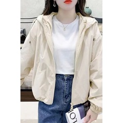 连帽短款纯色小个子冲锋衣外套女春秋宽松休闲夹克双拉链潮流上衣