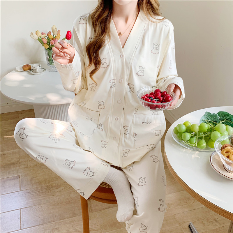 Ropa de confinamiento de primavera con almohadilla en el pecho cardigan de algodón artificial pijama de maternidad pantalones de manga larga ropa de hogar de enfermería posparto verano