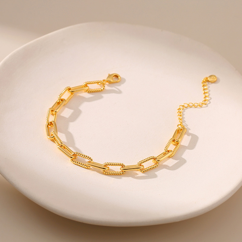 Middle East NEW brass plated real gold bracelet thick chain neutral style box chain minimalist style hand jewelry color preservation_voghion.com