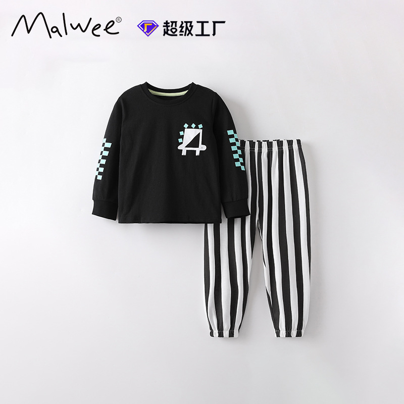 Malwee transfronterizo ropa de hogar para niños otoño y invierno nuevo estilo europeo y americano de niños de media edad cuello redondo camiseta de manga larga para niños