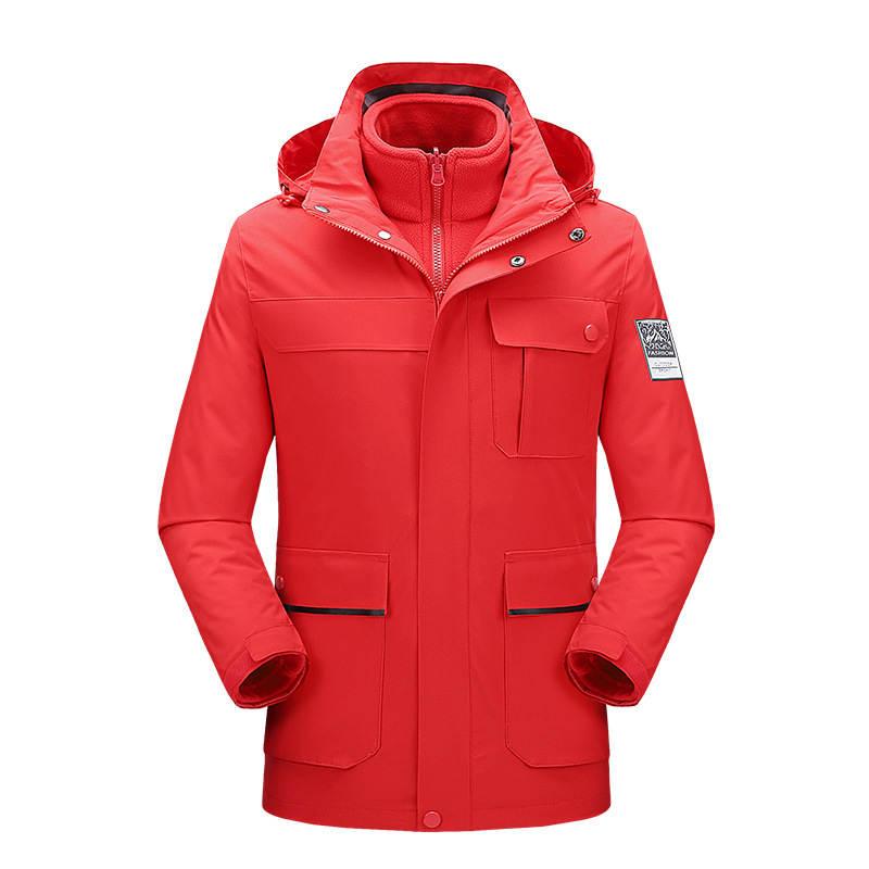 Chaqueta de lana para hombres y mujeres chaqueta desmontable tres en uno al aire libre otoño e invierno a prueba de viento impermeable forrado de lana engrosada traje de alpinismo