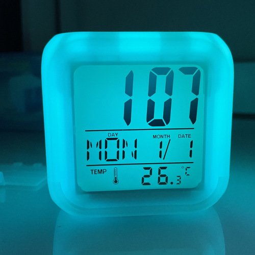 Cross-border Amazon Colorful Square Clock Silent Luminous LED Colorful Color-Changing Electronic Alarm Clock Creative Gift