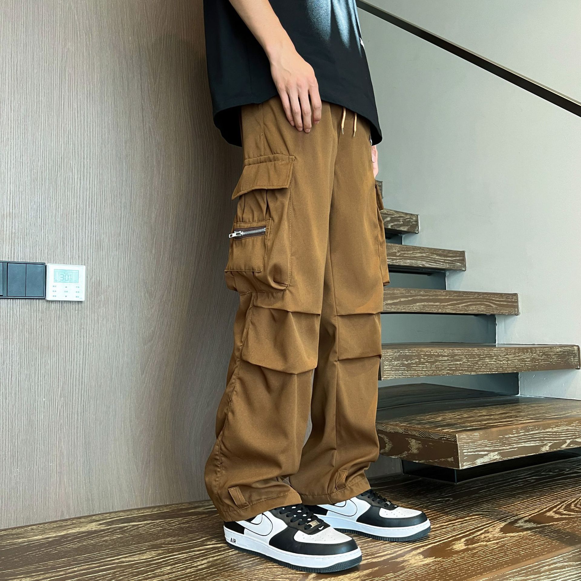 Men's Cargo Pants Spring and Autumn Loose High Street Jogger Multi-Pocket Casual Pants Men's Autumn Wear-Resistant Cargo Pants