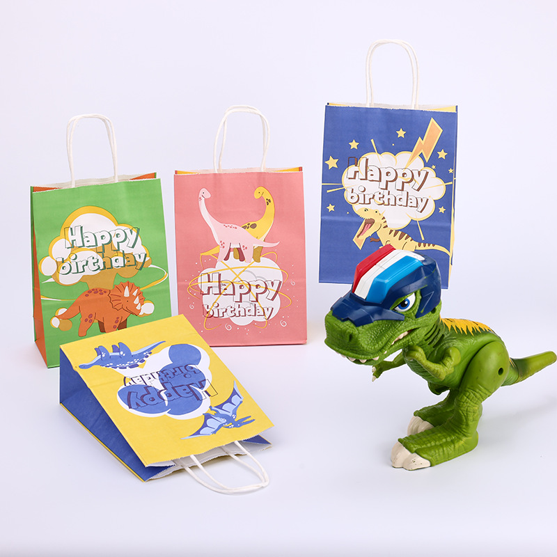 Dinosauro patrón kraft bolsas de regalo de cumpleaños bolsas de regalo de mano bolsas de papel logotipo personalizado