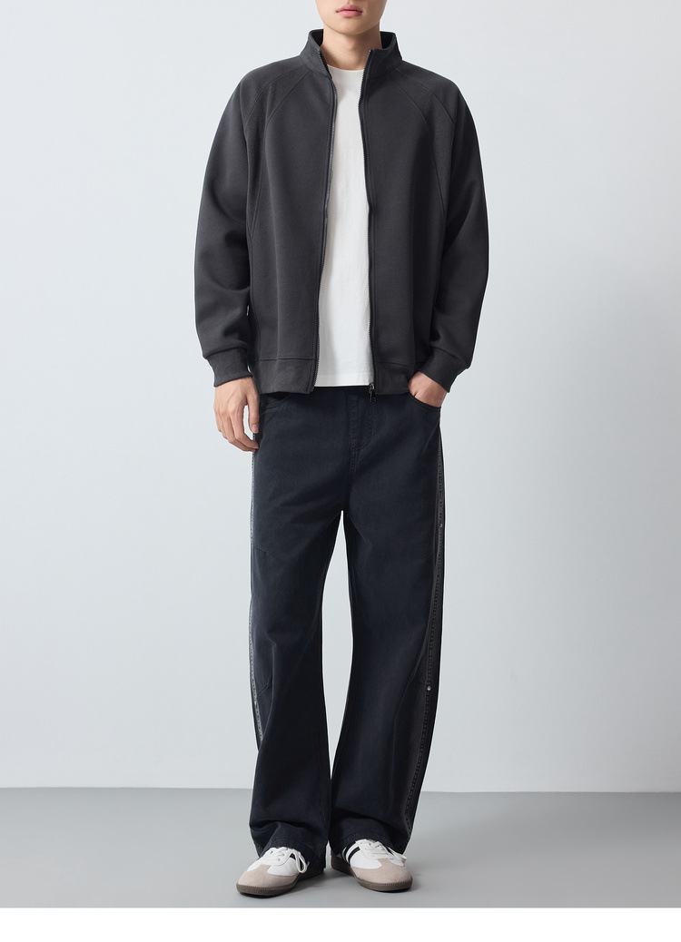 Áo hoodie nam nỉ cổ đứng khóa kéo phong cách thể thao thành phố — đen chi tiết 18