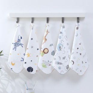 Newborn baby cotton gauze square towel saliva towel hanging baby towel face towel soft cartoon handkerchief