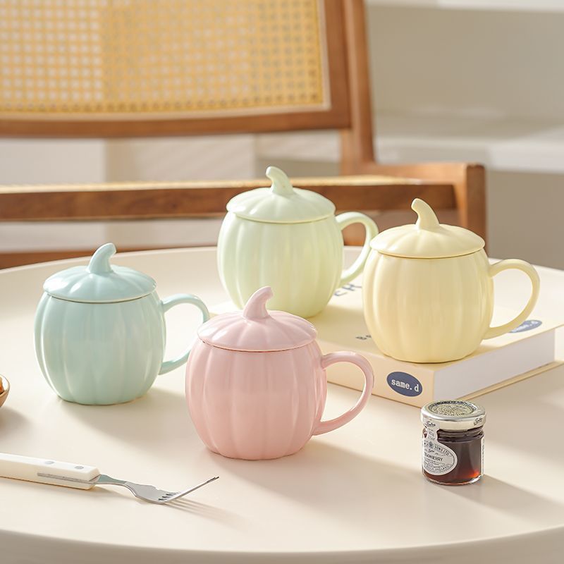 南瓜创意ins陶瓷杯水杯陶瓷带盖家用杯子咖啡杯牛奶早餐马克杯