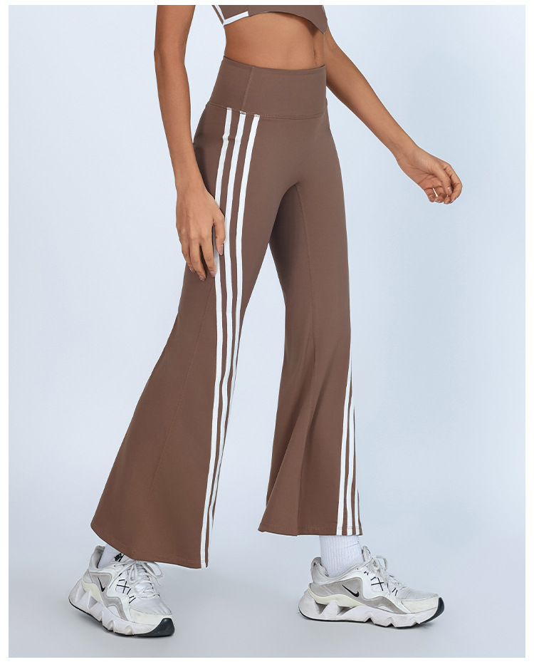 Pantalones deportivos transfronterizos de comercio exterior, pantalones de fitness, cintura alta, color a juego, alta elasticidad, secado rápido, pantalones de campana de yoga agradable para la piel