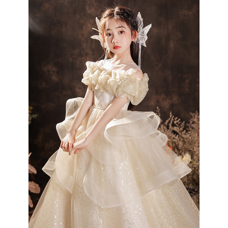 Children's Dress Princess Dress 2026 Model Light Luxury Niche Elegant Girl Host Piano Performance Birthday Princess Dress