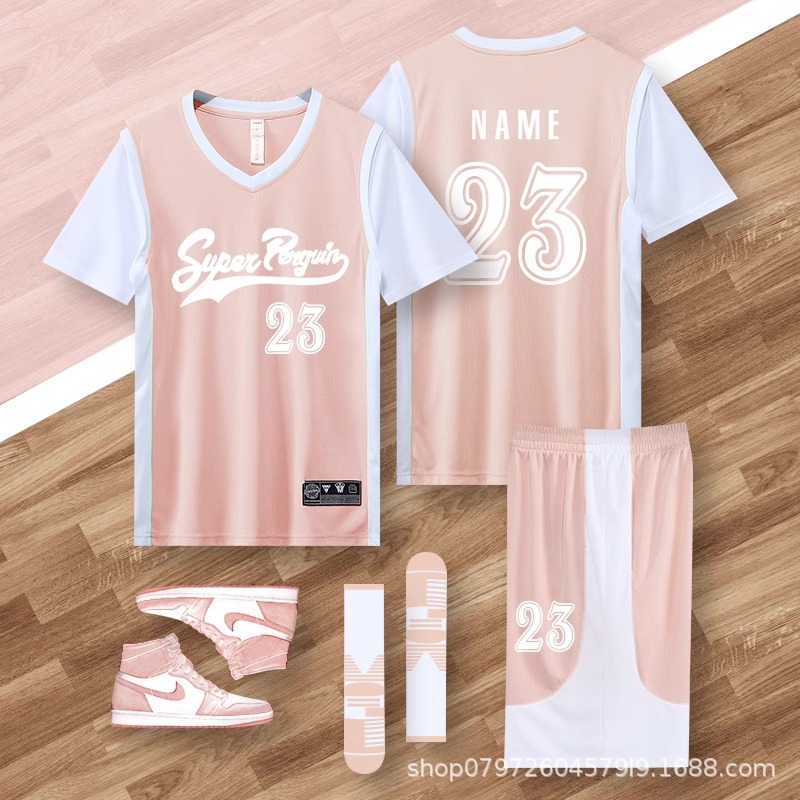 short-sleeved basketball uniform female student training female student fake two-piece printing competition basketball uniform summer sports suit team uniform