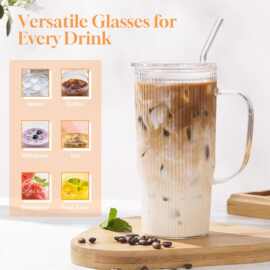 玻璃吸管杯 ins竖纹冰咖啡果汁杯啤酒杯家用奶茶可乐杯跨境冰沙杯