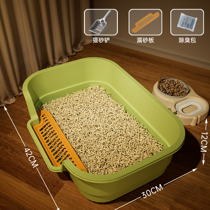 ペット用品猫砂盆半閉鎖開放式通気無臭猫トイレ大空間飛散防止猫砂盆|undefined
