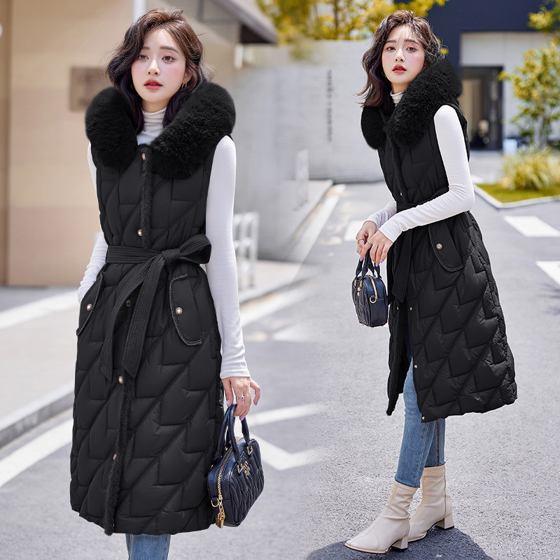 Chaleco de algodón de plumón para mujeres 2024 invierno estilo coreano engrosado con capuzas de cabello de cabello de cabello de hombros chaleco chaqueta